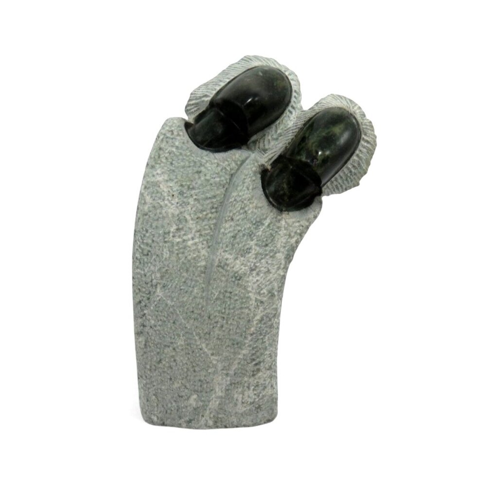 Green STONE Sculpture of Sisters Hand Carved Unique Artwork 9"